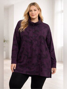 Penningtons Purple Soft Funnel Neck Tunic Sweatshirt Oversized Size X 0X Lounge